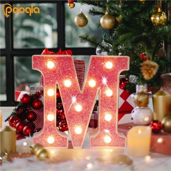 LED Marquee Letter Lights, Light Up Pink Letters Glitter Alphabet Letter Sign - Picture 3 of 7